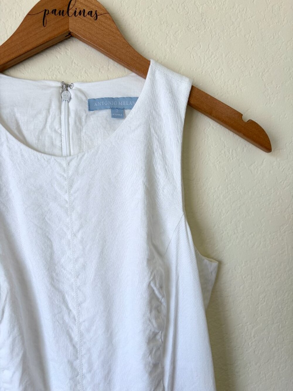 Antonio Melani Jumpsuit Womens 2 White Linen Blend Sleeveless Wide Leg Tie Back - Picture 3 of 8